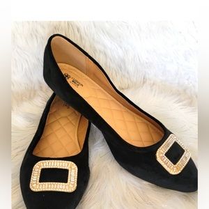Chanel vibe!  Avon Cushion Walk Flat Shoes Rhinestone Jeweled  ‘buckle!’